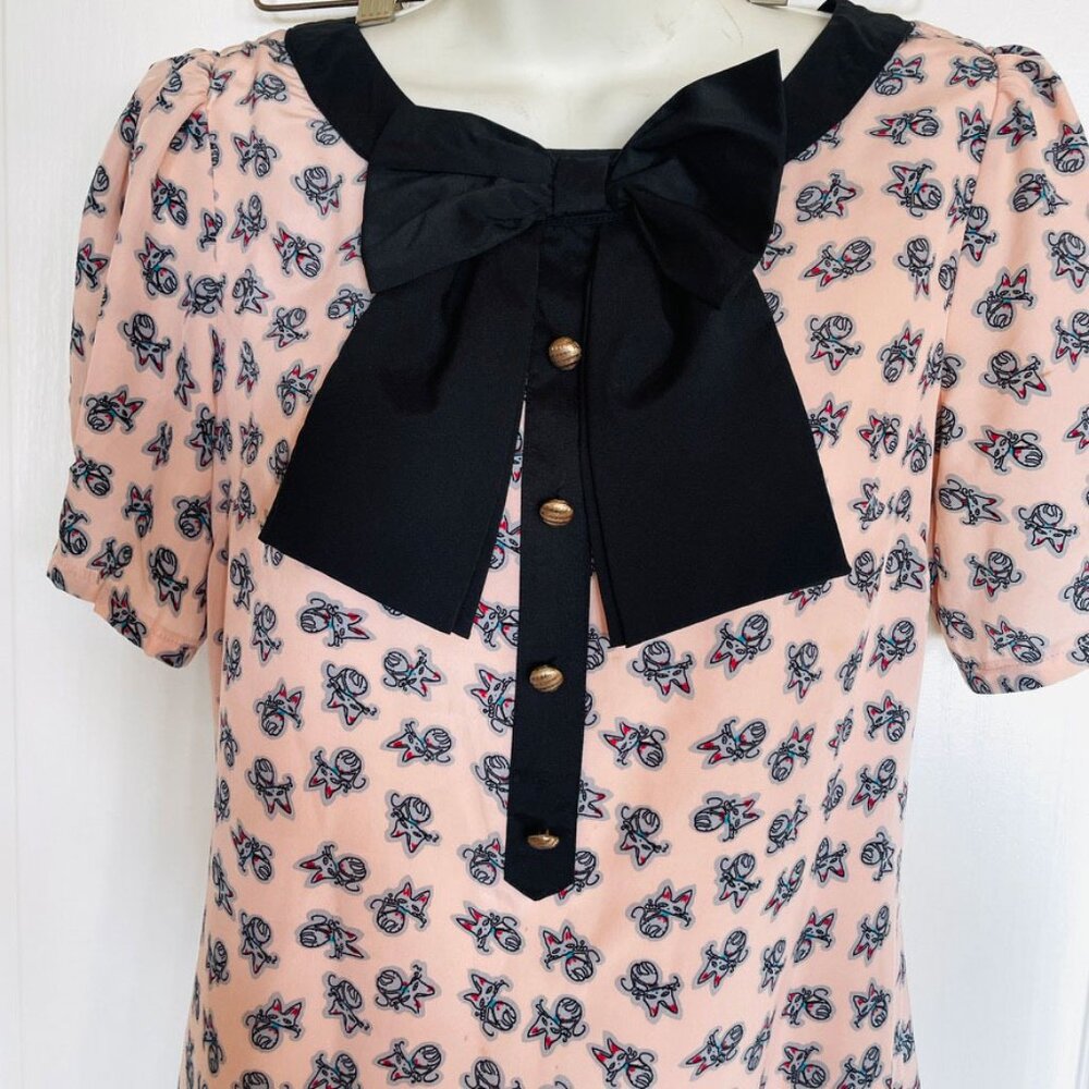 Max C London Dress In Cat Print Black Bow Collar Dress